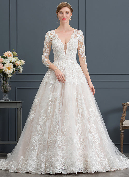 Train Dress Tulle Wedding Dresses Katrina Ball-Gown/Princess Chapel V-neck Wedding