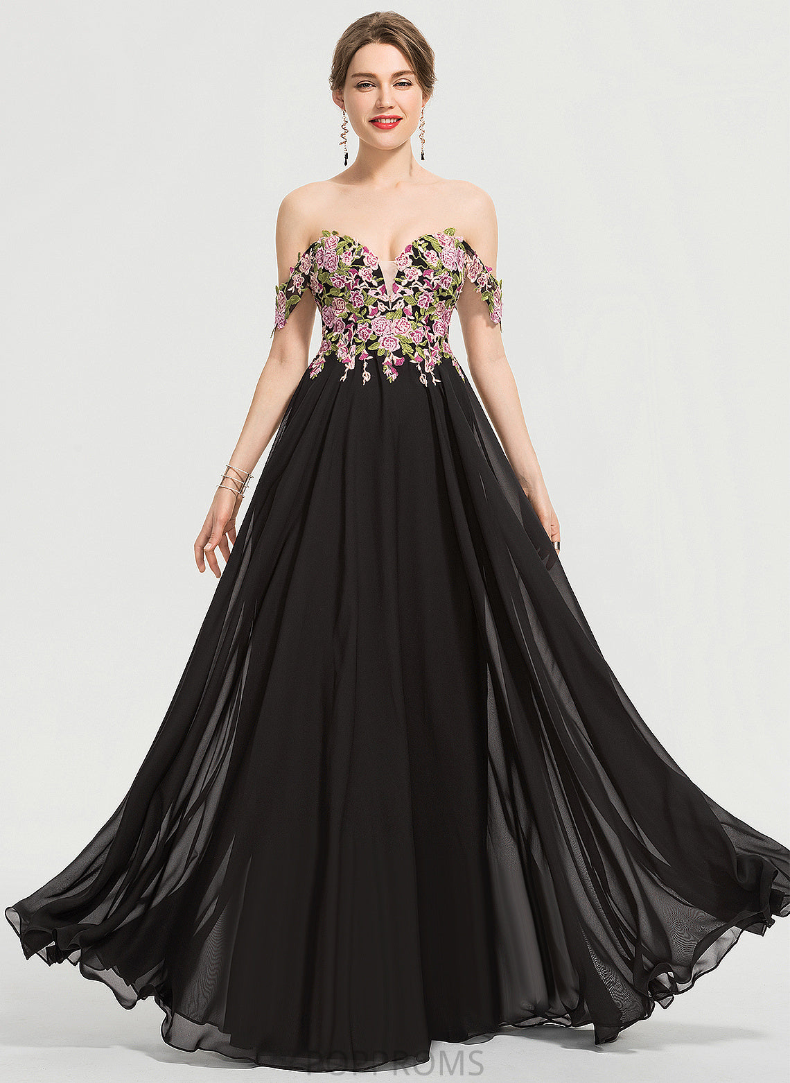 Prom Dresses Ball-Gown/Princess Lace Lillie Off-the-Shoulder Floor-Length Chiffon