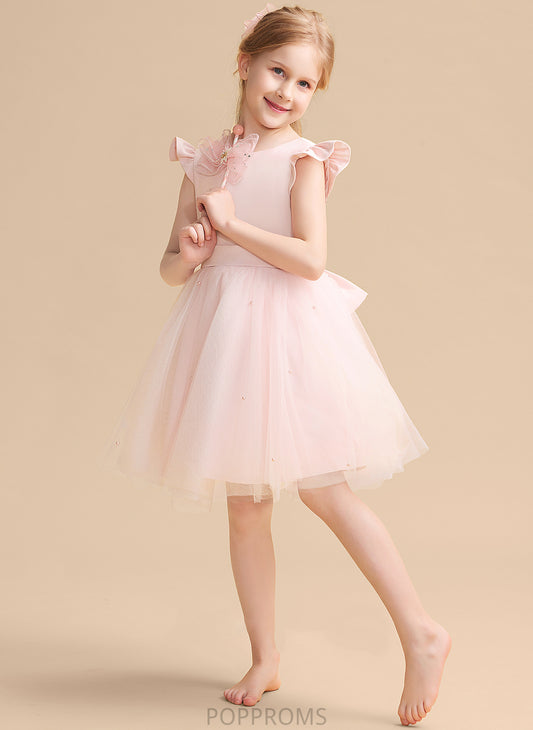 Girl - Flower Girl Dresses Neck Knee-length A-Line Flower Tulle Sleeveless With Dress Ruffles/Beading/Bow(s) Scoop Kayla