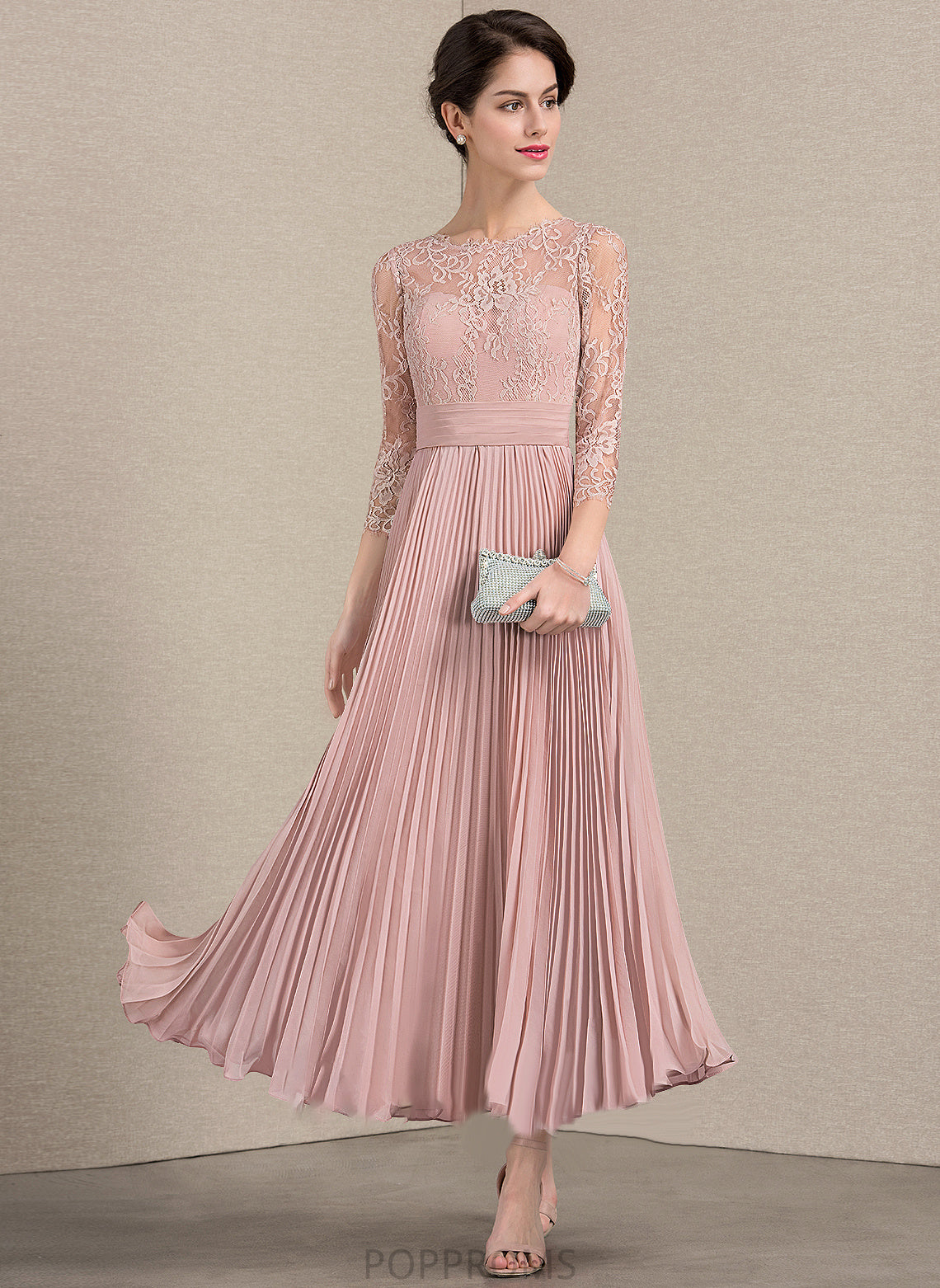 Ankle-Length Bride Neck Lace Pleated With the A-Line Mother of the Bride Dresses of Dress Scoop Chiffon Brooke Mother