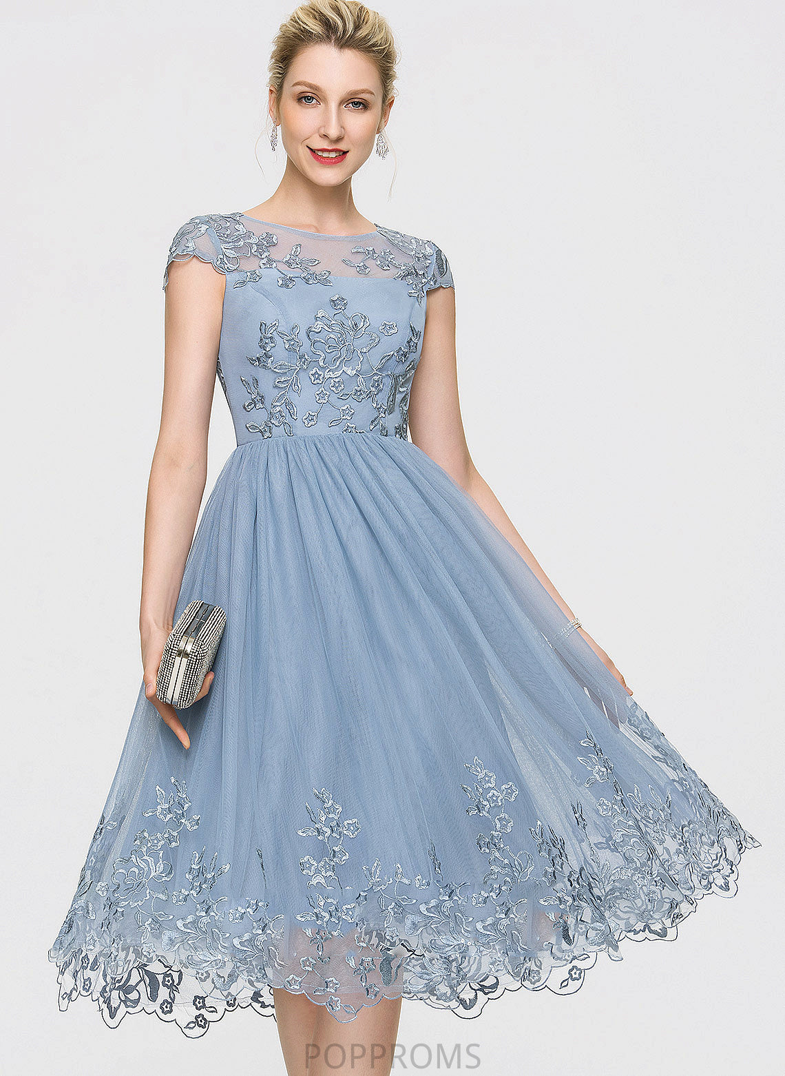 Homecoming A-Line Tulle Lace Neck Dress Sophie Scoop Sequins Homecoming Dresses Knee-Length With