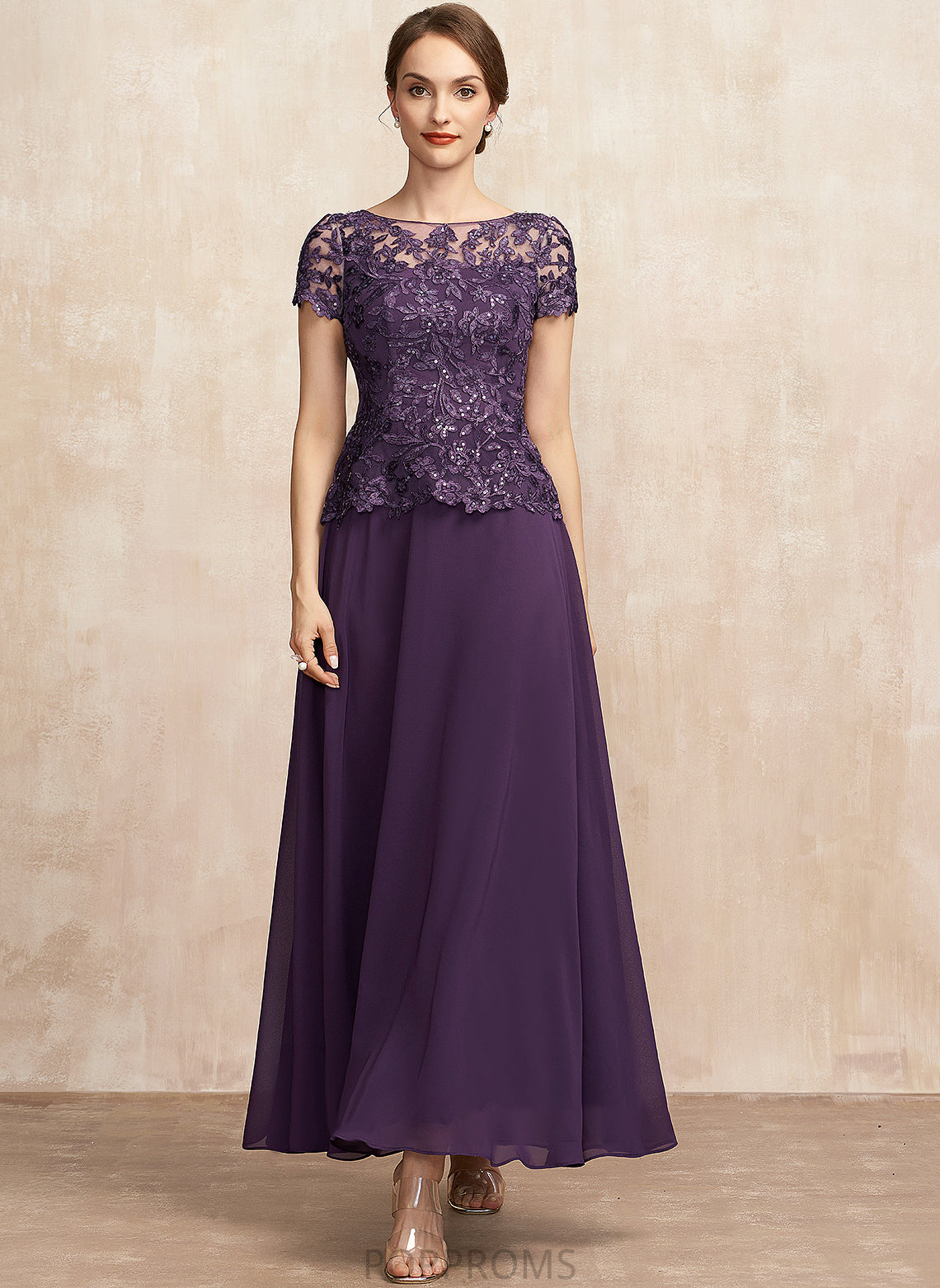 Ankle-Length Chiffon Lace A-Line Scoop Jaiden Sequins Mother of the Bride Dresses Bride the Dress of Neck Mother With