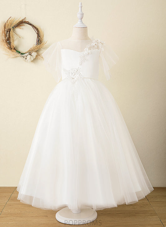 Neck V Short Scoop Ball-Gown/Princess Reese Flower - Flower Girl Dresses With Back Girl Satin/Tulle/Lace Ankle-length Dress Sleeves