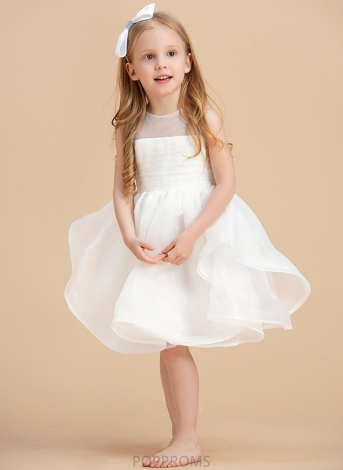 Flower Girl Dresses Ball-Gown/Princess V Knee-length Back Kyleigh Neck With Sleeveless Dress Organza Girl - Scoop Flower