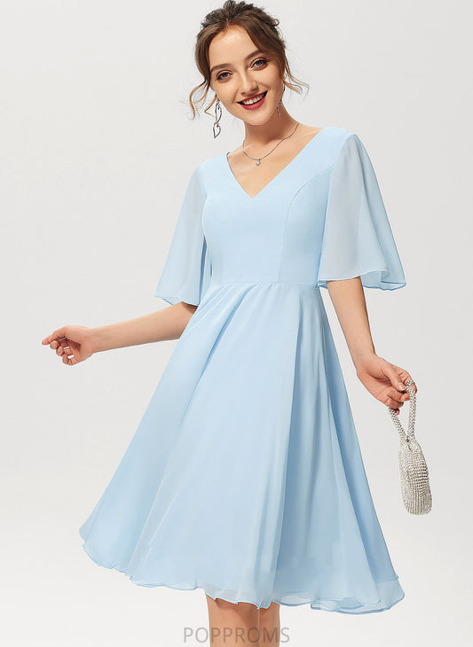 Yasmin Chiffon Dress V-neck Cocktail A-Line Cocktail Dresses Knee-Length