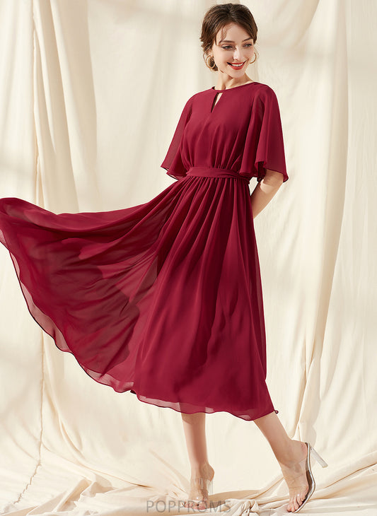 Chiffon Scoop Dress Cocktail Dresses With Ruffle Tea-Length Bow(s) Cocktail A-Line Neck Karen