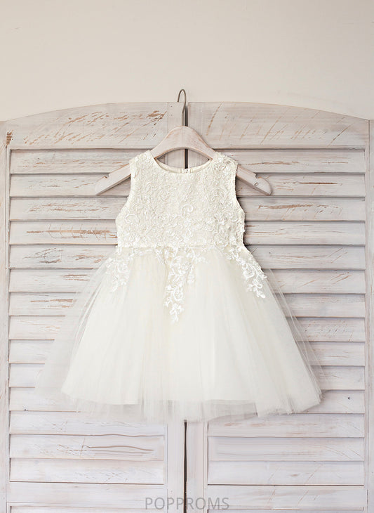 Gianna Neck With Flower Girl Dresses Scoop Lace A-Line Flower Knee-length - Sleeveless Dress Satin/Tulle Girl