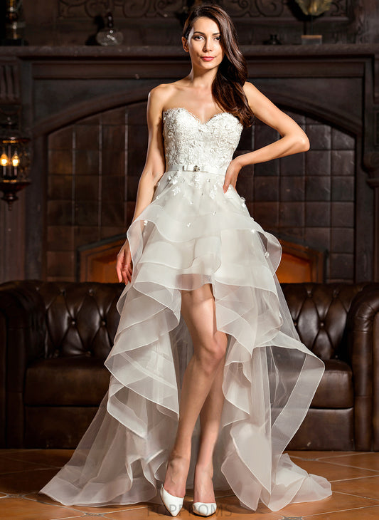 Wedding Sweetheart With Lace Dress Wedding Dresses Beading Charmeuse Bow(s) A-Line Karma Asymmetrical Tulle