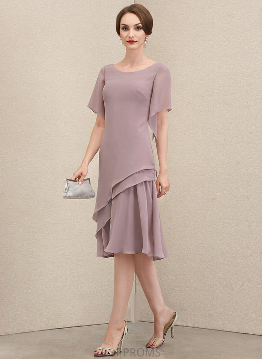 Scoop Ruffles A-Line Ali Chiffon With Mother Cascading Mother of the Bride Dresses the Dress Bride Knee-Length Neck of