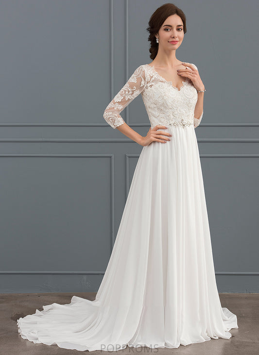 With Lace V-neck Wedding Sweep Beading Bailee A-Line Chiffon Sequins Wedding Dresses Dress Train