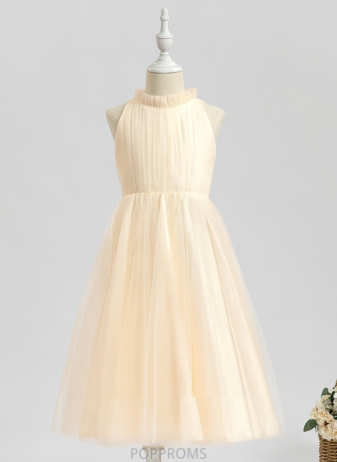 Sleeveless Flower Girl Dresses Girl Tulle High Flower Peggie Dress Neck - A-Line Tea-length