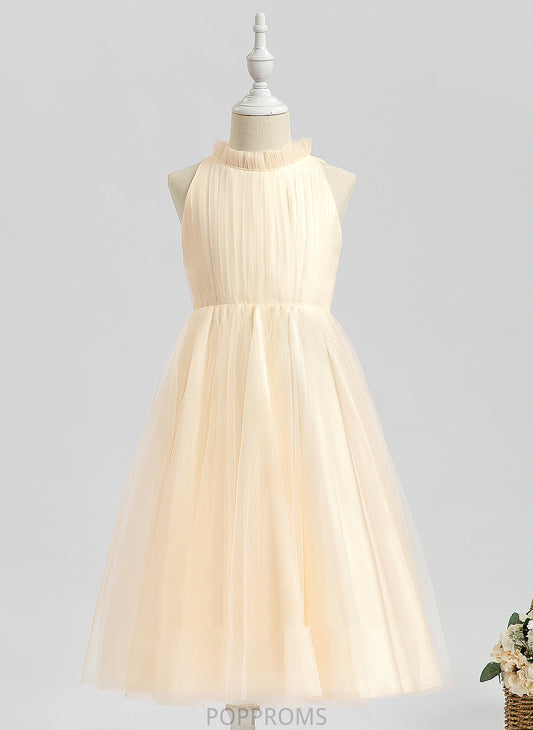 Sleeveless Flower Girl Dresses Girl Tulle High Flower Peggie Dress Neck - A-Line Tea-length