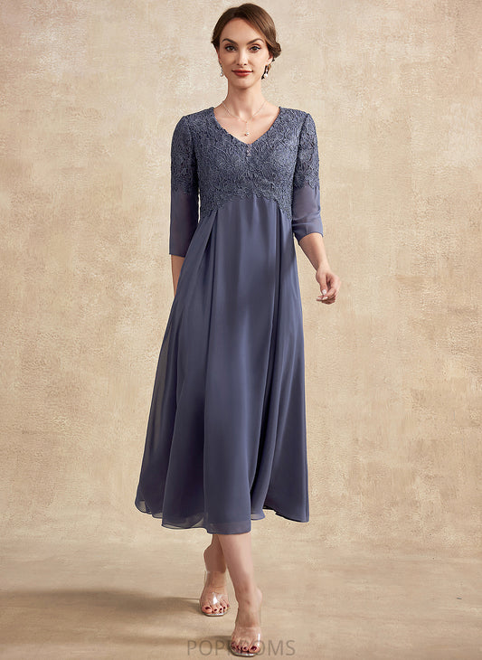 Tea-Length Bride A-Line Lace Beading of V-neck the Mother Dress Kiersten With Mother of the Bride Dresses Chiffon