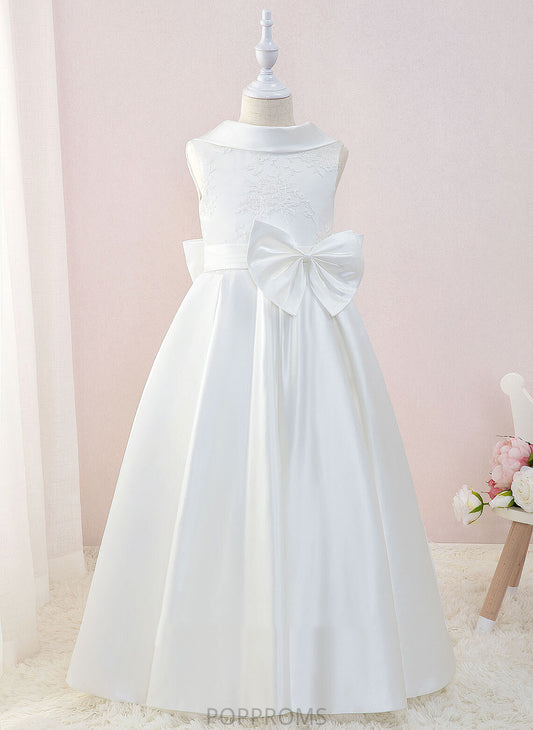 Floor-length Neck Flower Satin/Lace Scoop Bow(s) Ball-Gown/Princess Madelyn With Flower Girl Dresses Sleeveless Dress - Girl