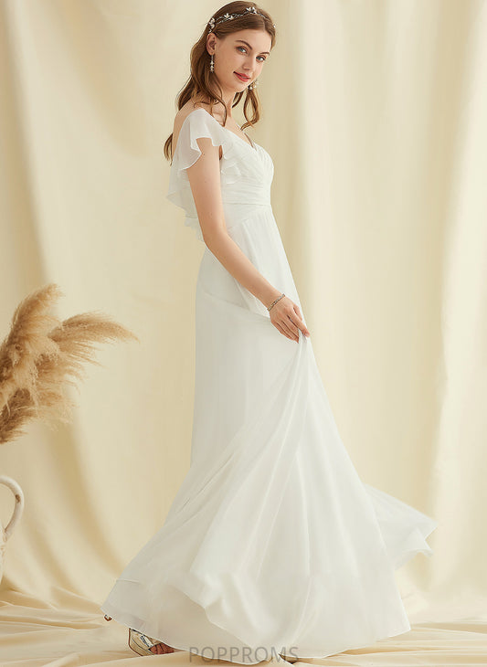 V-neck Wedding Ruffle With Dress Chiffon Amiah Wedding Dresses Floor-Length A-Line