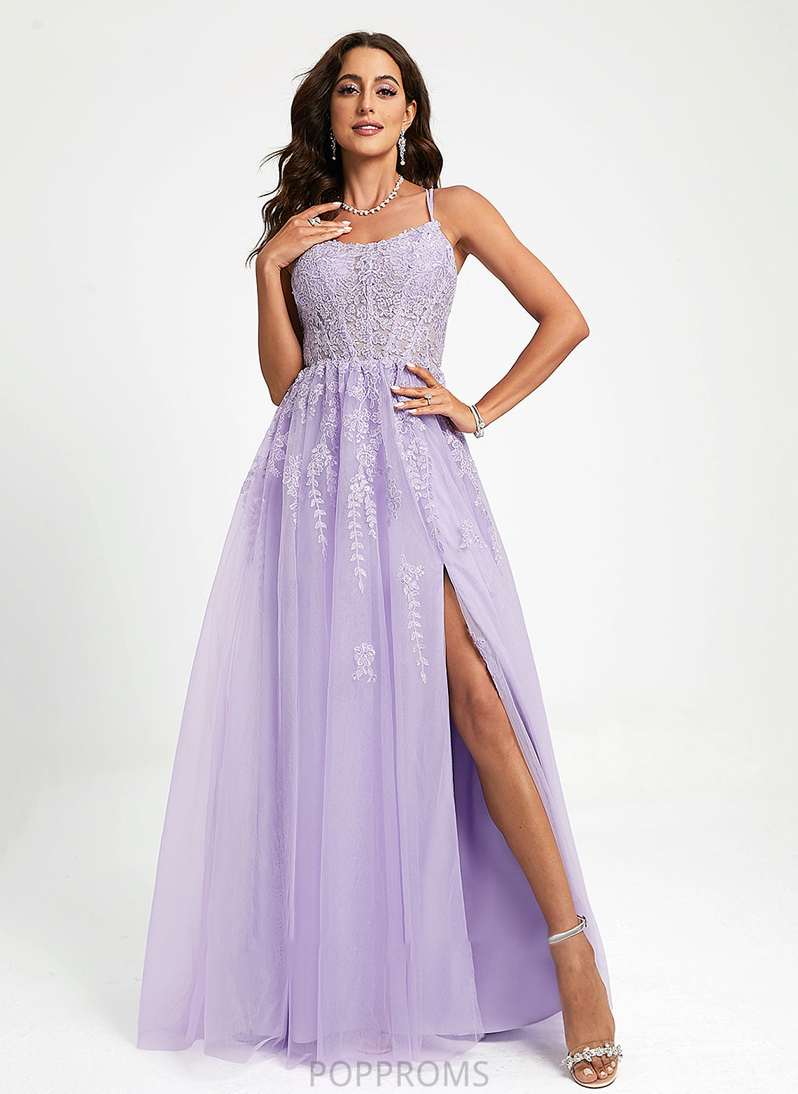 Raina Prom Dresses Ball-Gown/Princess Tulle Train With Sequins Neck Sweep Lace Scoop