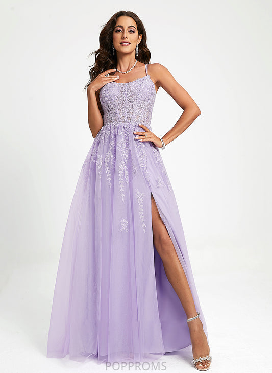 Raina Prom Dresses Ball-Gown/Princess Tulle Train With Sequins Neck Sweep Lace Scoop