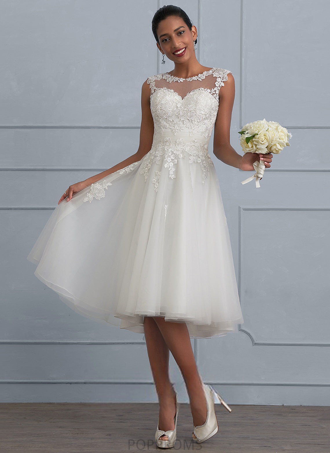 Madeleine Dress Illusion Tulle Wedding Wedding Dresses A-Line With Asymmetrical Lace Ruffle