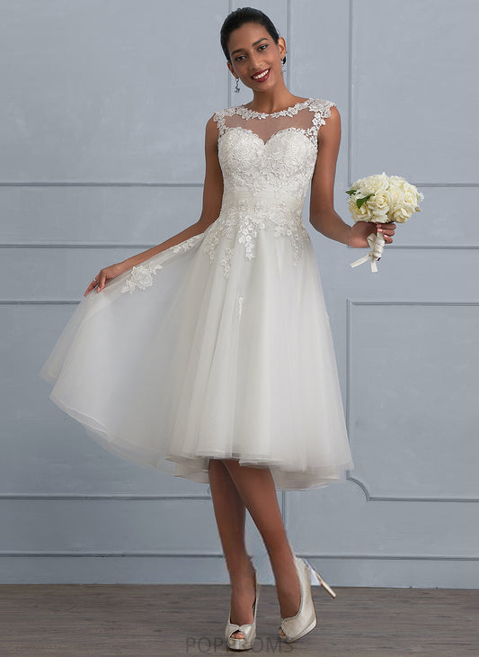 Madeleine Dress Illusion Tulle Wedding Wedding Dresses A-Line With Asymmetrical Lace Ruffle