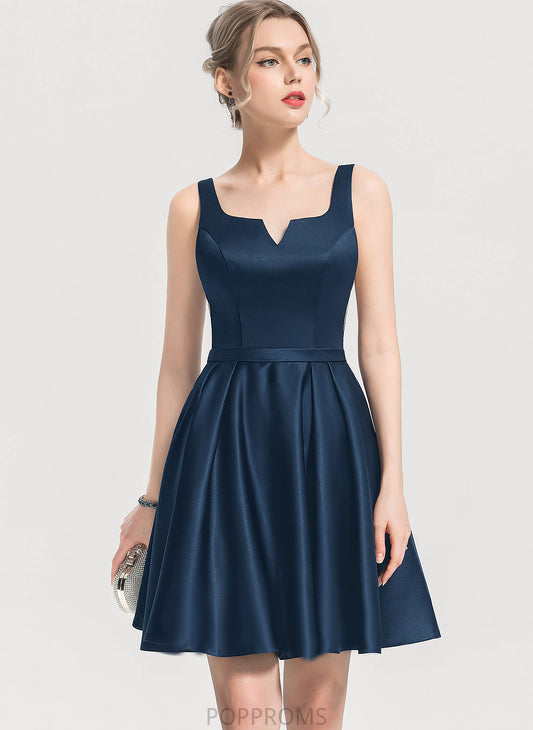 Satin Short/Mini A-Line Square Pockets Cocktail Dresses Raven Dress Neckline With Cocktail