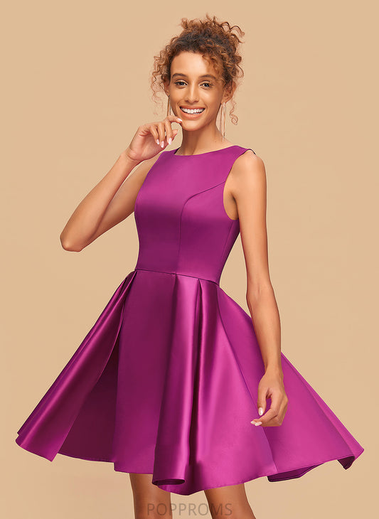 Homecoming Neck Homecoming Dresses Dress Short/Mini Satin A-Line Scoop Delilah