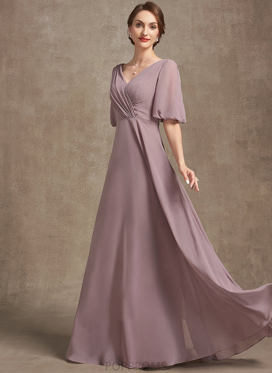 With Bride Ruffle Mother of the Bride Dresses Alexus of Mother V-neck Dress A-Line the Floor-Length Chiffon