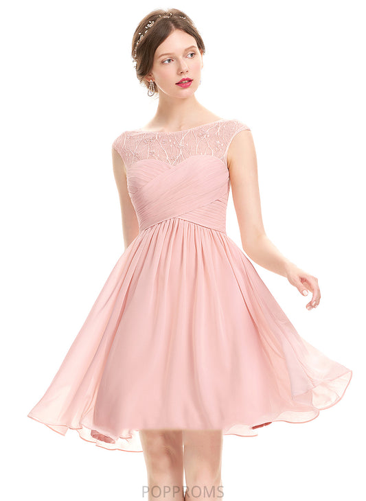 Dress Chiffon Knee-Length A-Line Karla Homecoming Dresses Scoop Beading Neck Ruffle Homecoming Lace With