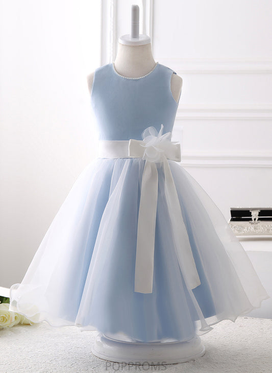 - Beading/Flower(s)/Bow(s) A-Line Knee-length With Dress Flower Scoop Girl Neck Sleeveless Nyla Organza Flower Girl Dresses