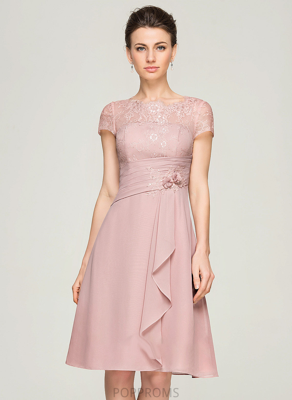 Ruffles Chiffon Knee-Length Elsa Sequins Scoop With of Neck Mother Bride the Beading A-Line Lace Flower(s) Cascading Dress Mother of the Bride Dresses