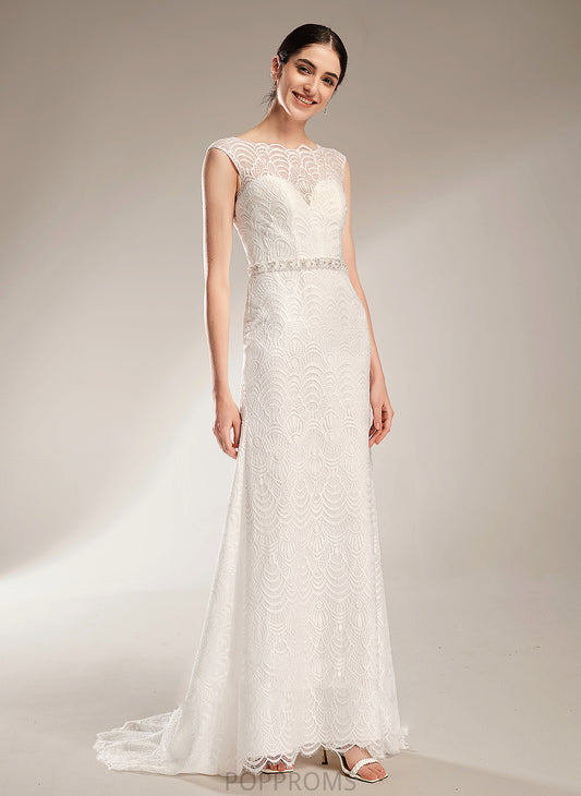 Sequins Dress With Wedding Beading Lace Sheath/Column Scoop Wedding Dresses Neck Court Jaylynn Train