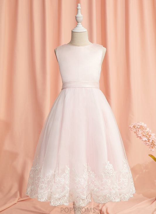 Dress Girl Carla Scoop Tea-length Satin/Tulle Sleeveless - Flower Ball-Gown/Princess Neck With Flower Girl Dresses Lace/Bow(s)