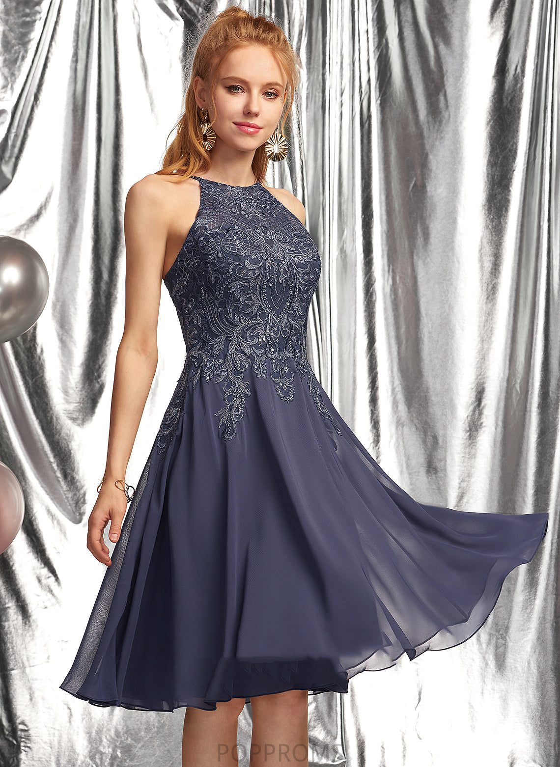 Knee-Length Neck Lace With A-Line Chiffon Dress Appliques Scoop Lace Homecoming Viola Homecoming Dresses