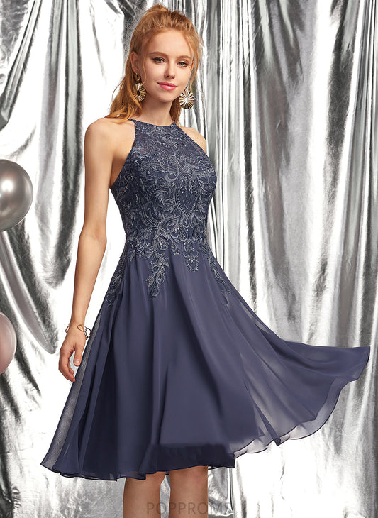 Knee-Length Neck Lace With A-Line Chiffon Dress Appliques Scoop Lace Homecoming Viola Homecoming Dresses