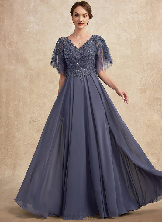 April Mother of the Bride Dresses With Mother Sequins A-Line the of Chiffon V-neck Floor-Length Beading Bride Lace Dress