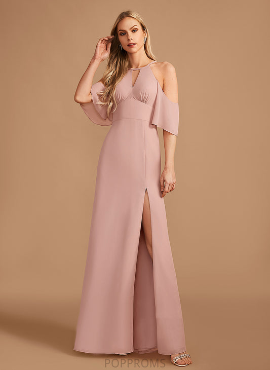 SplitFront Neckline Sheath/Column Length HighNeck Fabric Floor-Length Silhouette Embellishment Jaden Natural Waist A-Line/Princess Bridesmaid Dresses