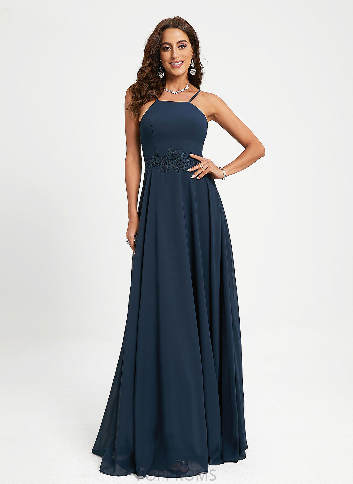 A-Line Floor-Length Halter Chiffon Prom Dresses Lace Alexandria