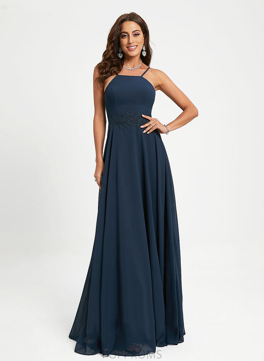 A-Line Floor-Length Halter Chiffon Prom Dresses Lace Alexandria