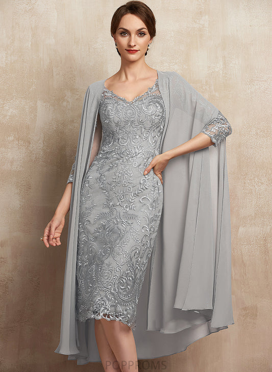 of Sheath/Column Bride Knee-Length Lace Claudia Dress the Mother V-neck Mother of the Bride Dresses