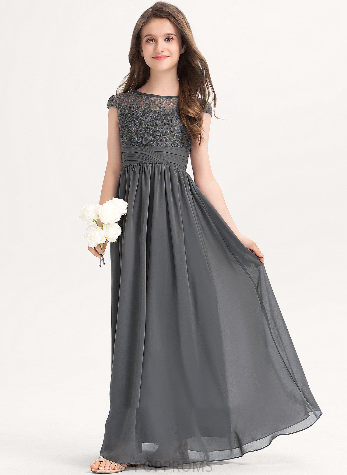 With Floor-Length Chiffon A-Line Pam Ruffle Lace Scoop Junior Bridesmaid Dresses Neck