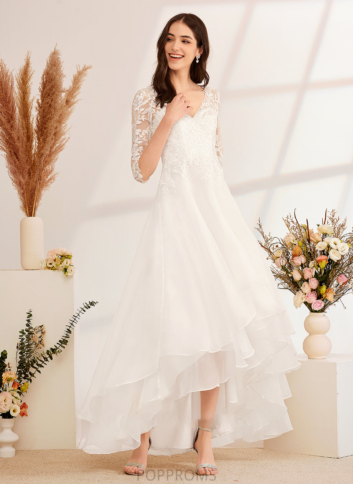 Wedding Dresses Sequins V-neck Alison With Dress Beading A-Line Asymmetrical Wedding