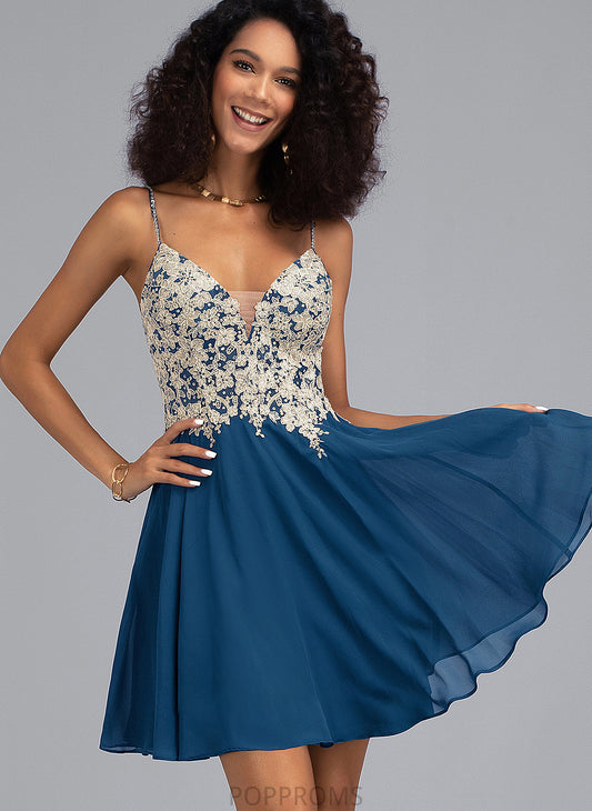 V-neck Beading Short/Mini Briana With Prom Dresses A-Line Chiffon