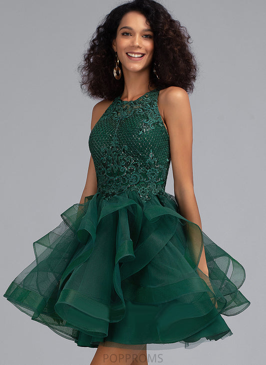 Emery Prom Dresses Short/Mini Sequins With Tulle Ball-Gown/Princess Scoop Lace