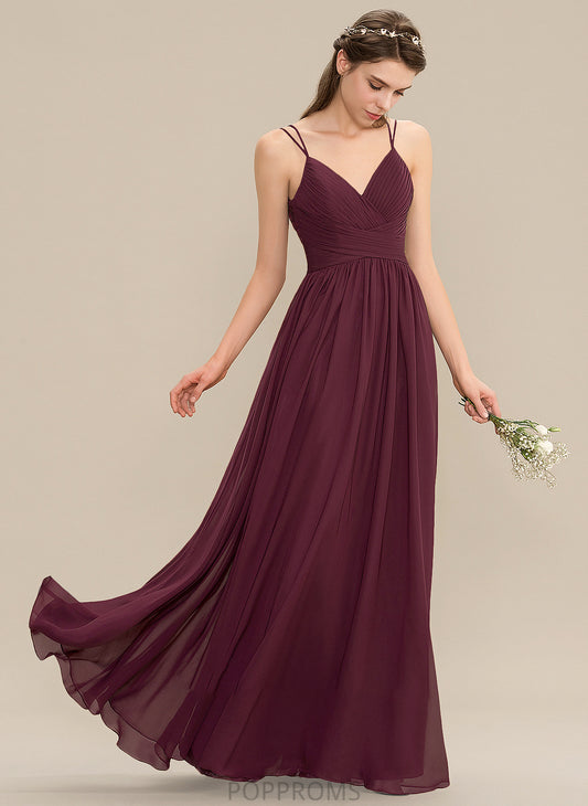 Ruffle Brielle With Chiffon A-Line Prom Dresses V-neck Lace Floor-Length