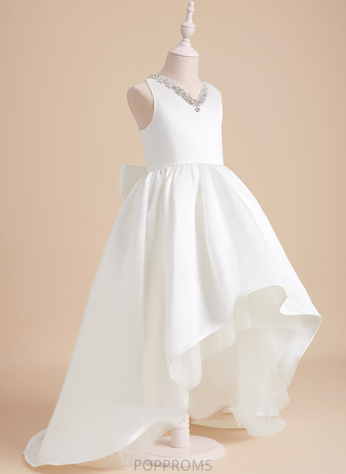 V-neck Angie Dress Flower Ball-Gown/Princess Girl Satin - Flower Girl Dresses Sleeveless With Train Beading Sweep