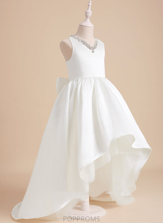 V-neck Angie Dress Flower Ball-Gown/Princess Girl Satin - Flower Girl Dresses Sleeveless With Train Beading Sweep