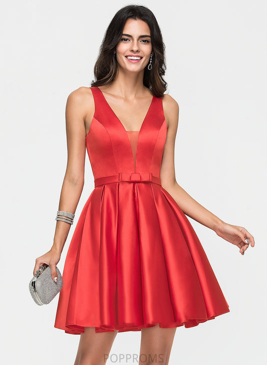 Short/Mini Homecoming Dresses Homecoming Satin With Bow(s) A-Line V-neck Saige Dress