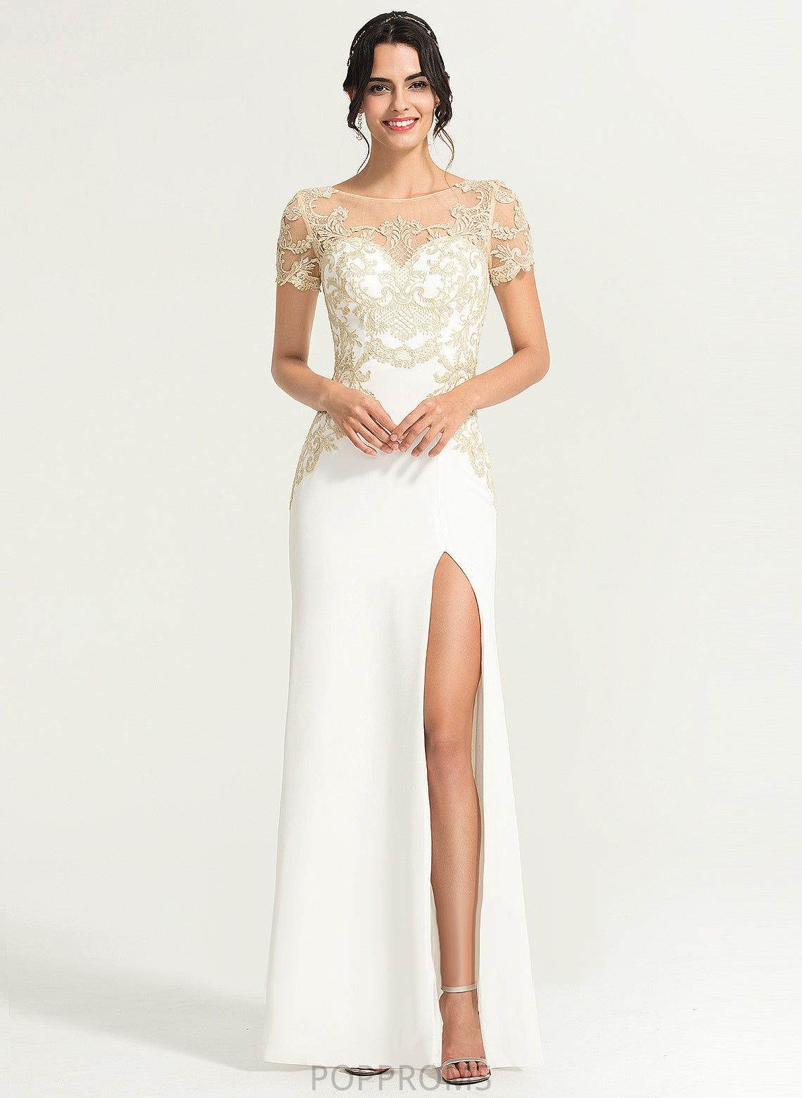 Scoop Wedding Wedding Dresses Dress Stretch Floor-Length Crepe Lace Sheath/Column Annabel