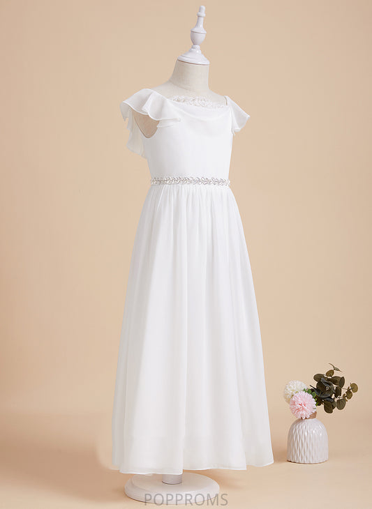 Scoop Girl - Ankle-length Kirsten Beading Sleeves Chiffon/Lace A-Line Dress Flower Neck Short With Flower Girl Dresses