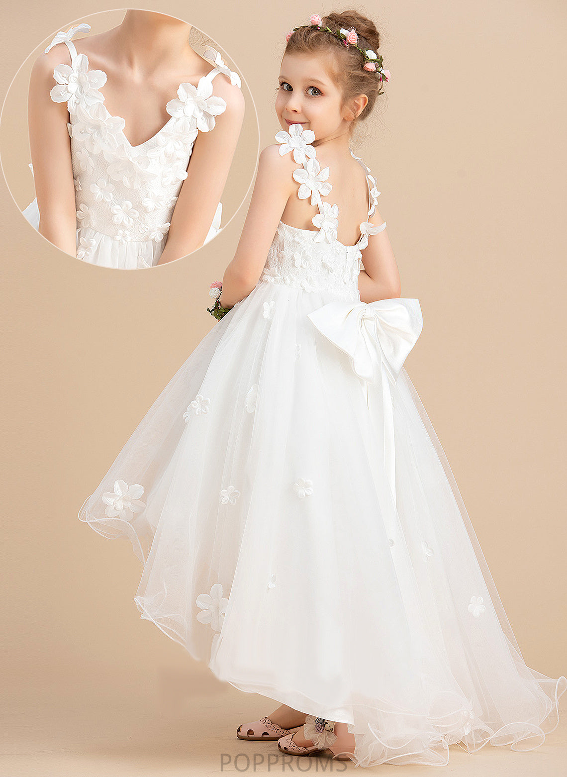 Asymmetrical With Catherine Dress Beading/Flower(s)/Bow(s) Ball-Gown/Princess V-neck Sleeveless - Girl Flower Tulle Flower Girl Dresses