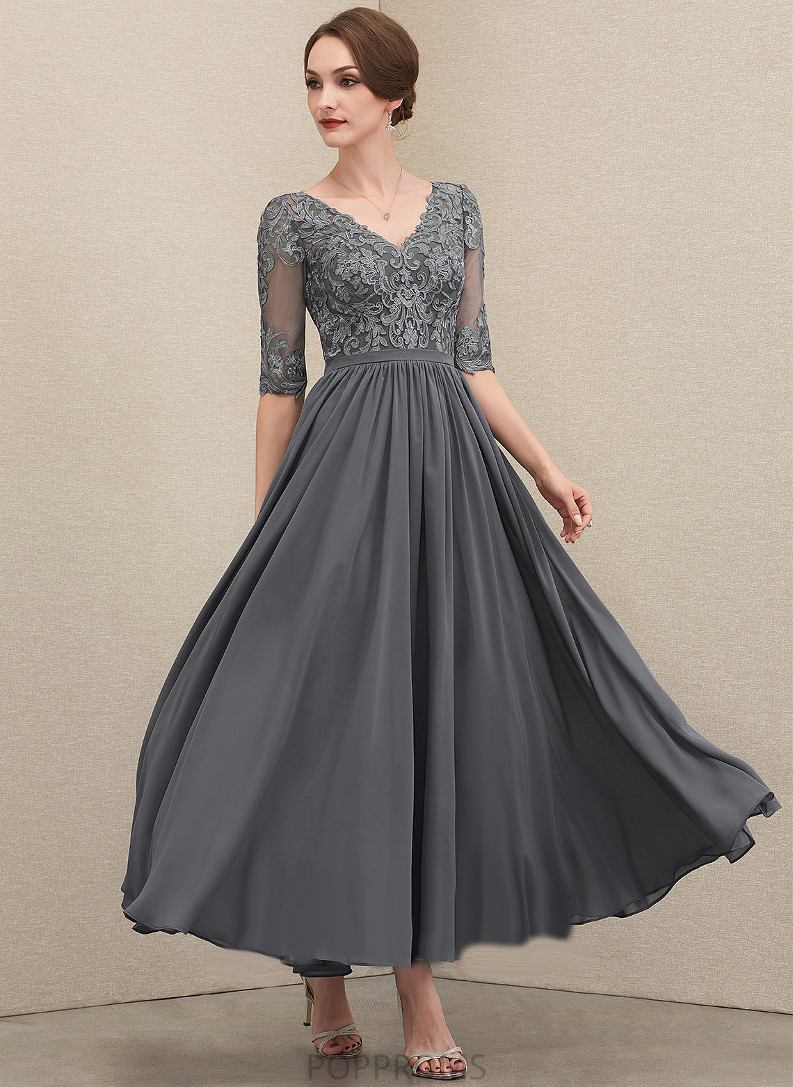 Dress Lace the Bride A-Line V-neck Mother of the Bride Dresses Chiffon Sally of Mother Ankle-Length